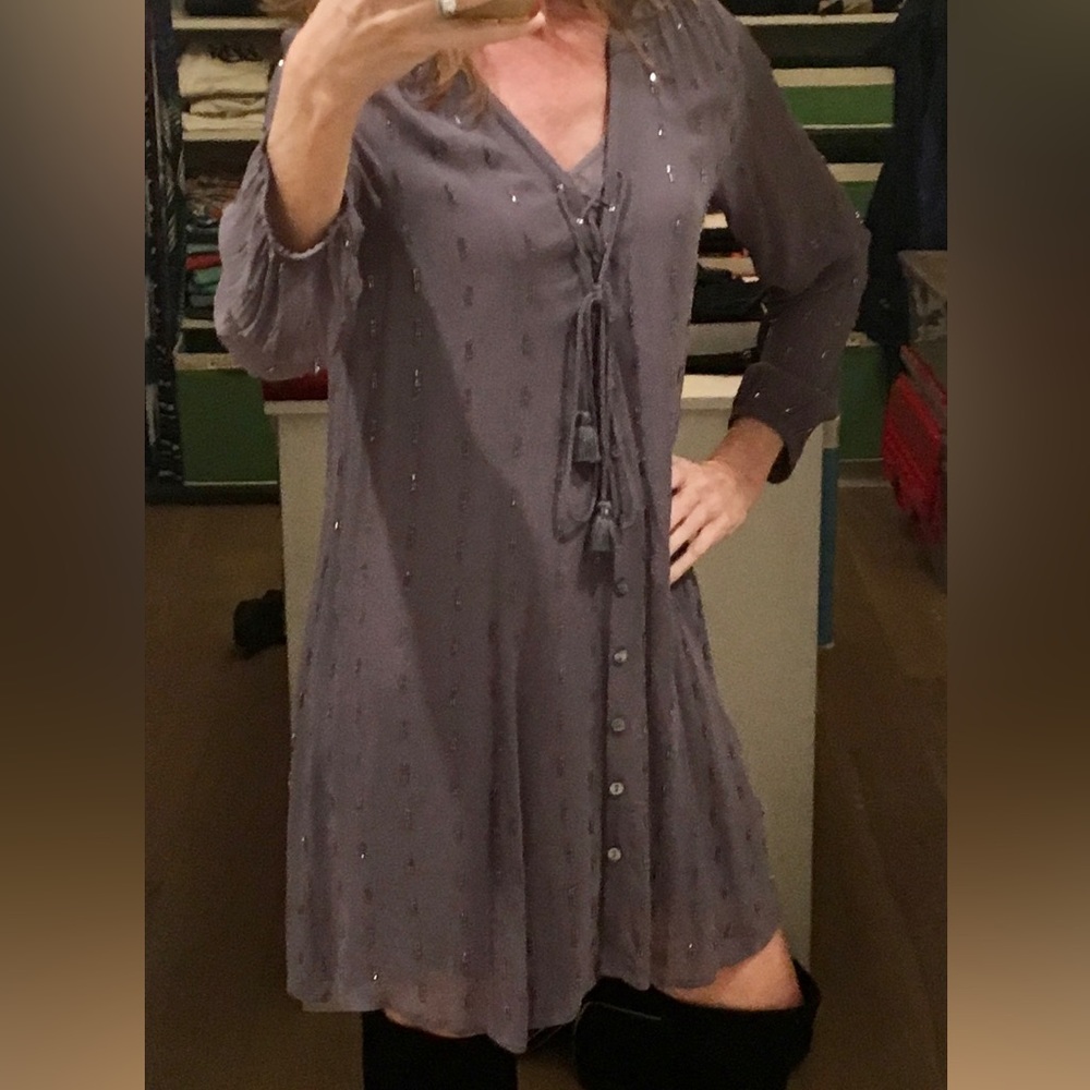 Chan Luu Beaded Shift Dress Fun Party Grey Cocktail Morley Boutique M
